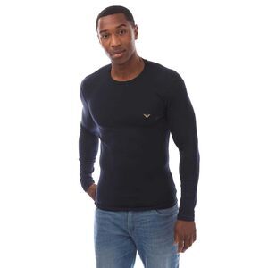 Emporio Armani Mens Embroidered Logo Long-Sleeved T-Shirt / Navy